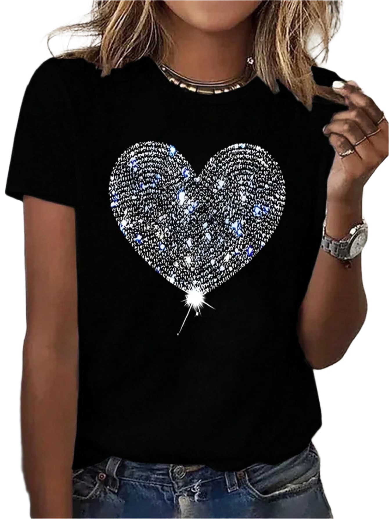 Heart Graphic Round Neck Short Sleeve T-Shirt
