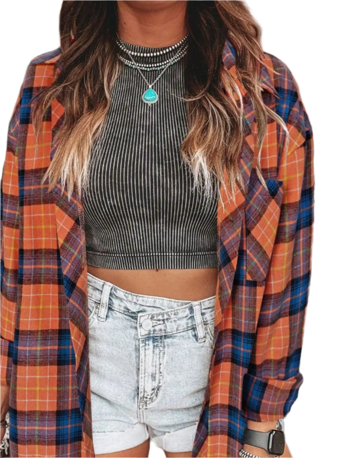 Plaid Collared Neck Long Sleeve Shirt
