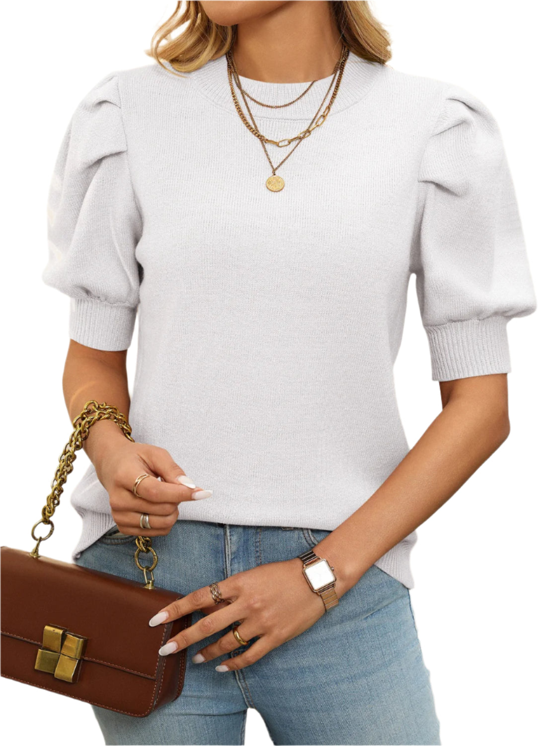 Mandy Mock Neck Puff Sleeve Sweater