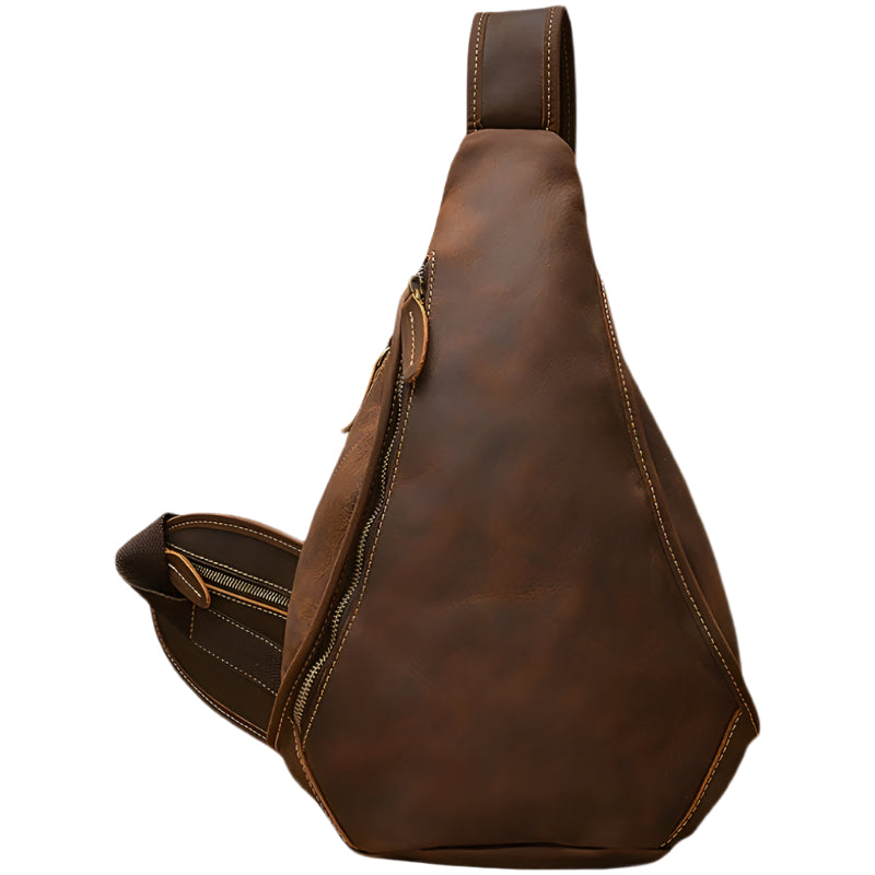 Men's Cowhide Leather Multi Zipper Chest Bag