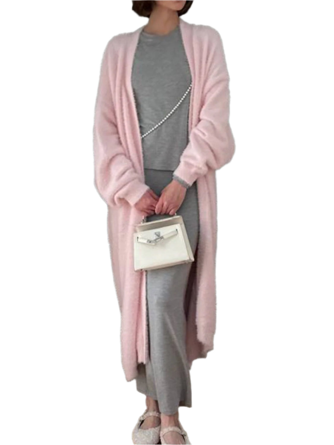 Fuzzy Open Front Solid Color Cardigan