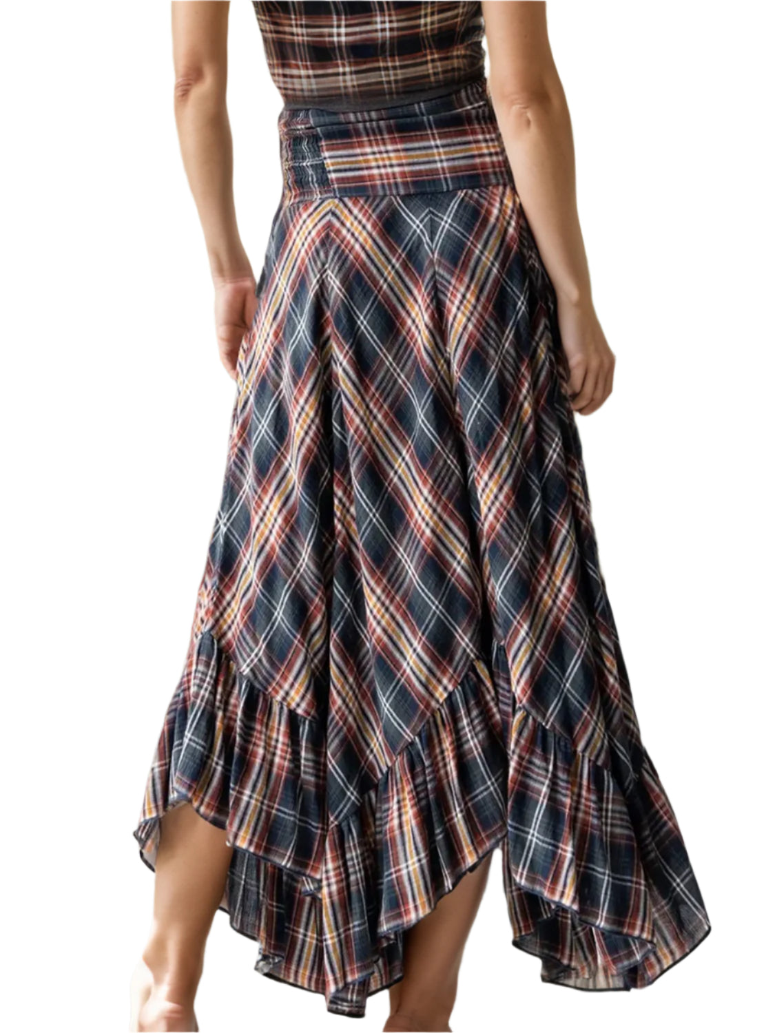 Plaid Asymmetrical Ruffle Hem Skirt