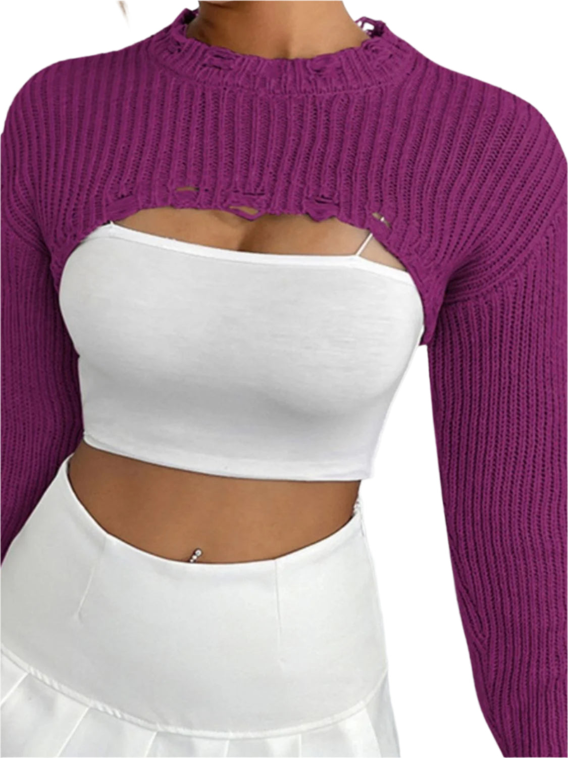 Distressed Long Sleeve Cropped Sweater