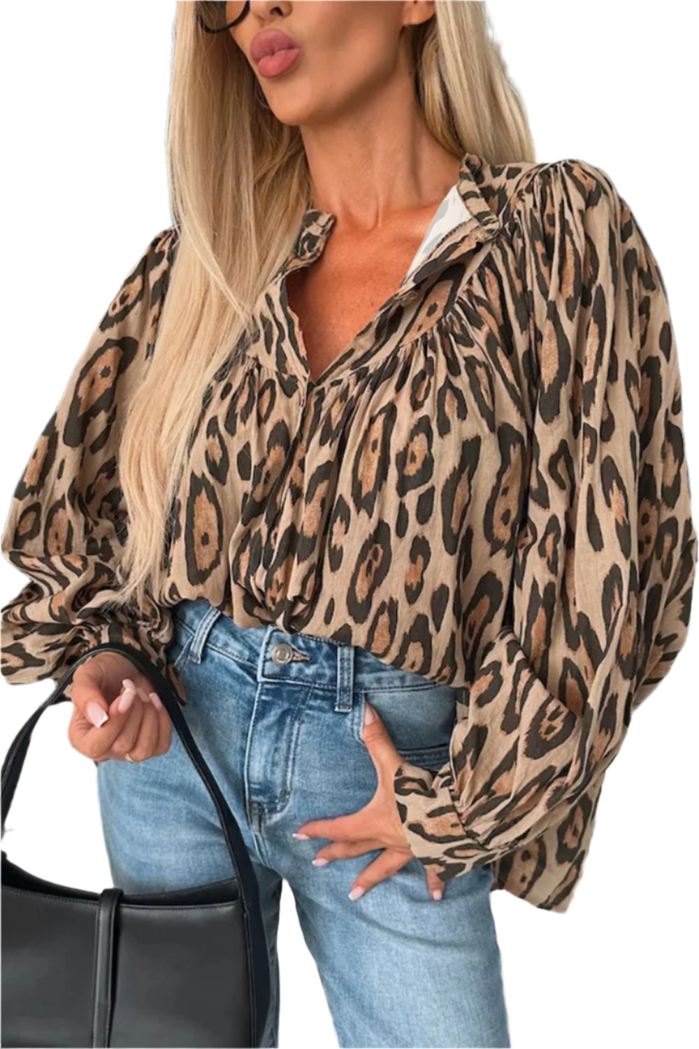 Leopard Print Button Down Long Sleeve Shirt