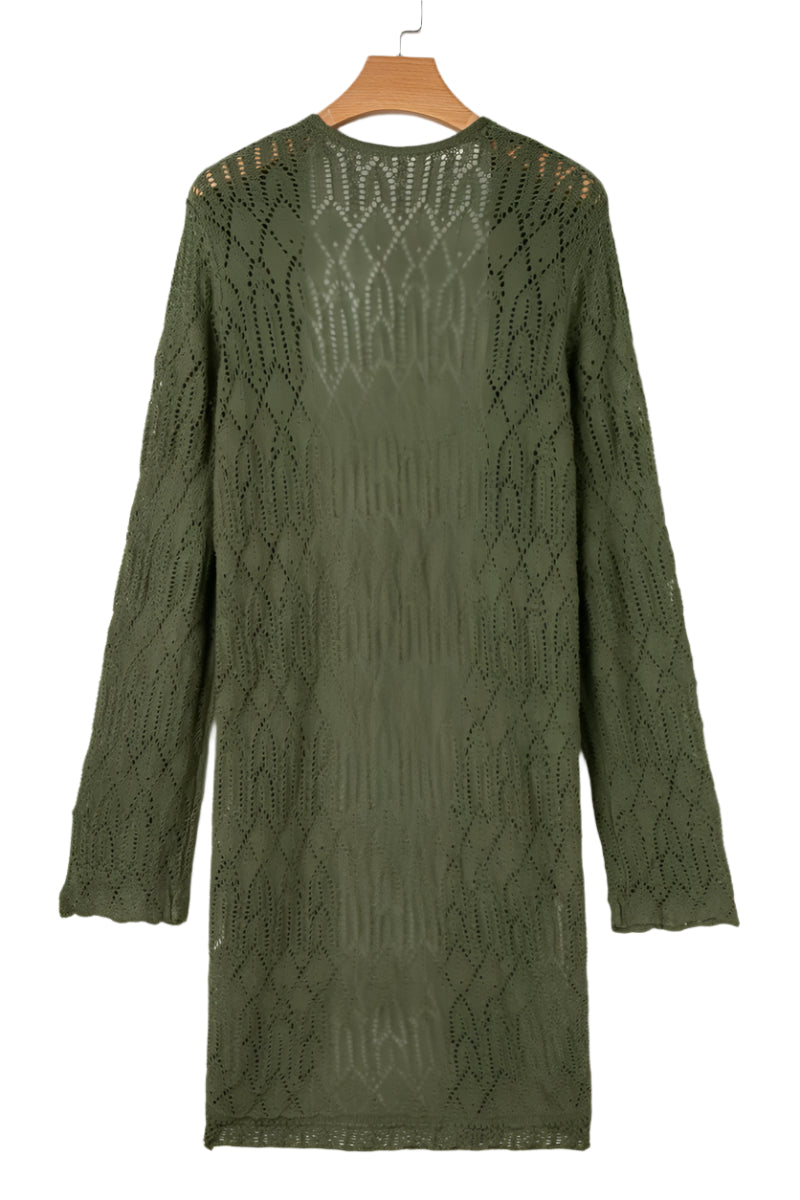 Openwork Open Front Long Sleeve Cardigan