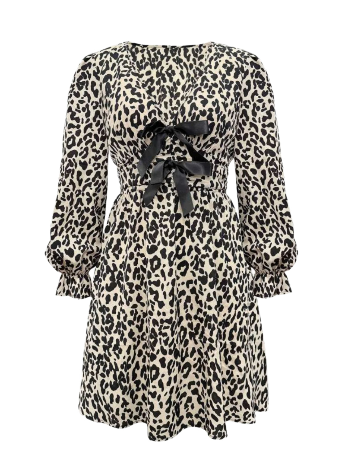 Leopard V-Neck Flounce Sleeve Dress