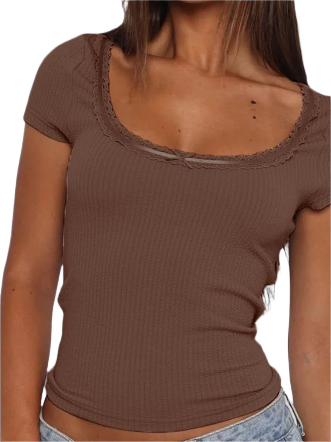 Lace Detail Scoop Neck Short Sleeve T-Shirt