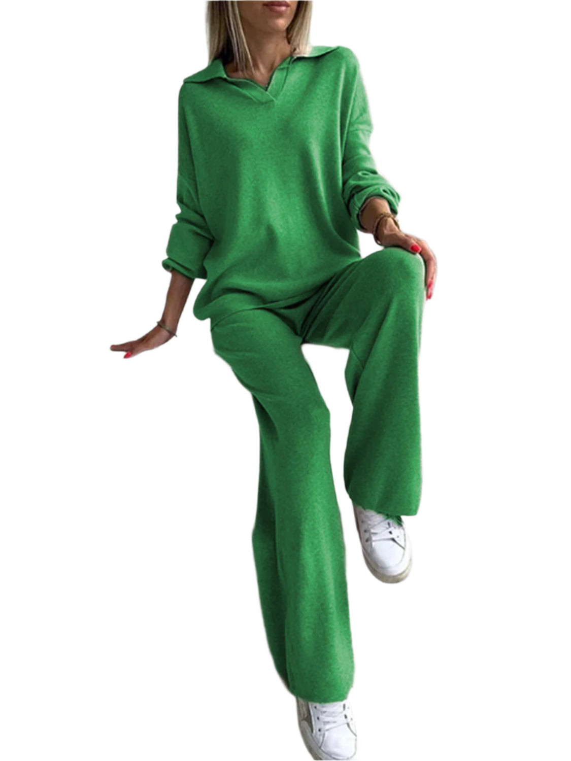 Johnny Collar Long Sleeve Top and Pants Sweater Set