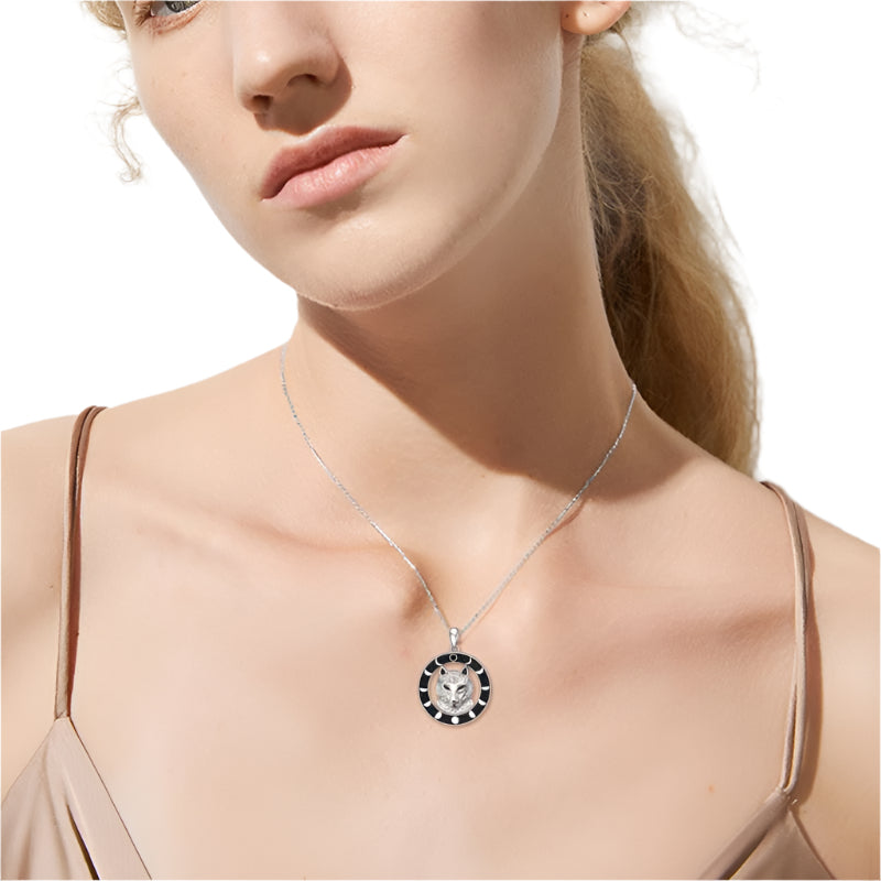 925 Sterling Silver Wolf Pendant Moon Phase Necklace