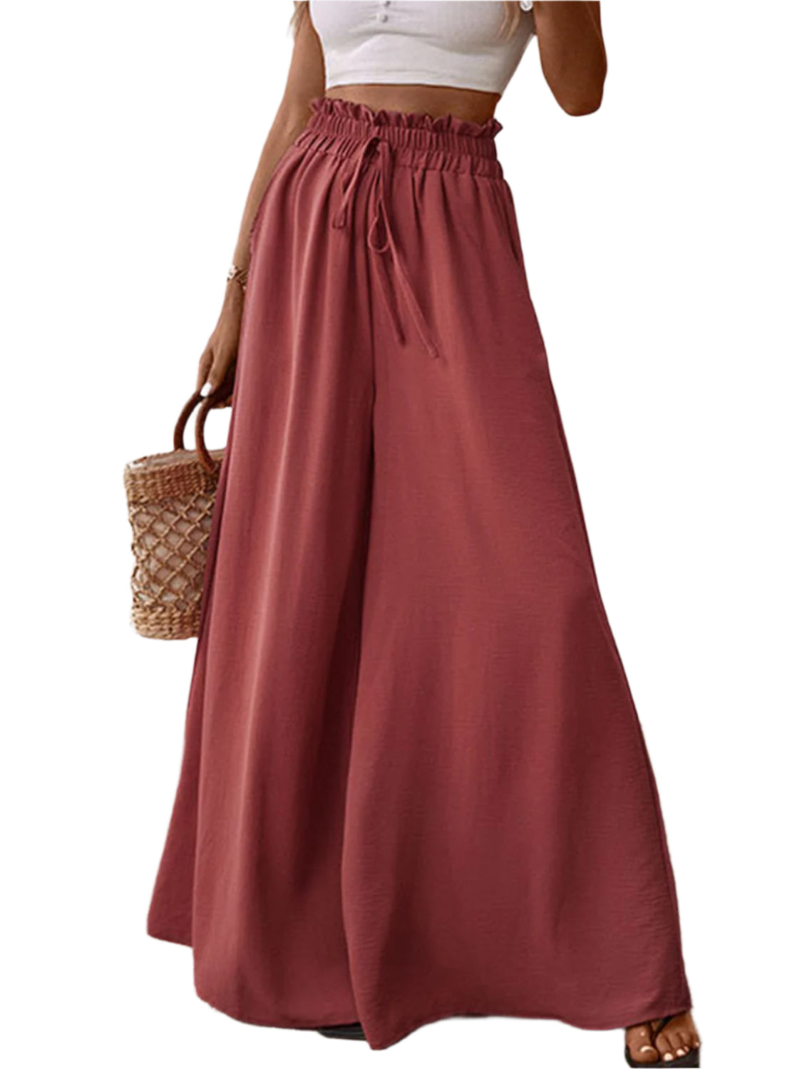 Perfee Frill Tied Wide Leg Pants