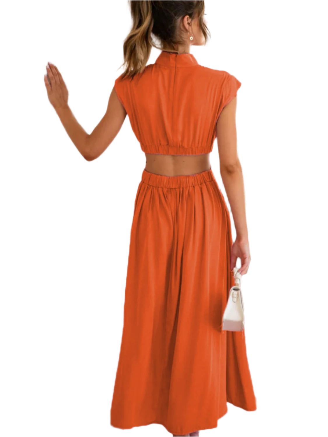 Cutout Mock Neck Sleeveless Ruched Dress