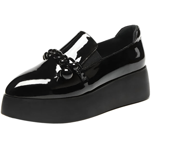 Cowhide Patent Leather Chain Loafers