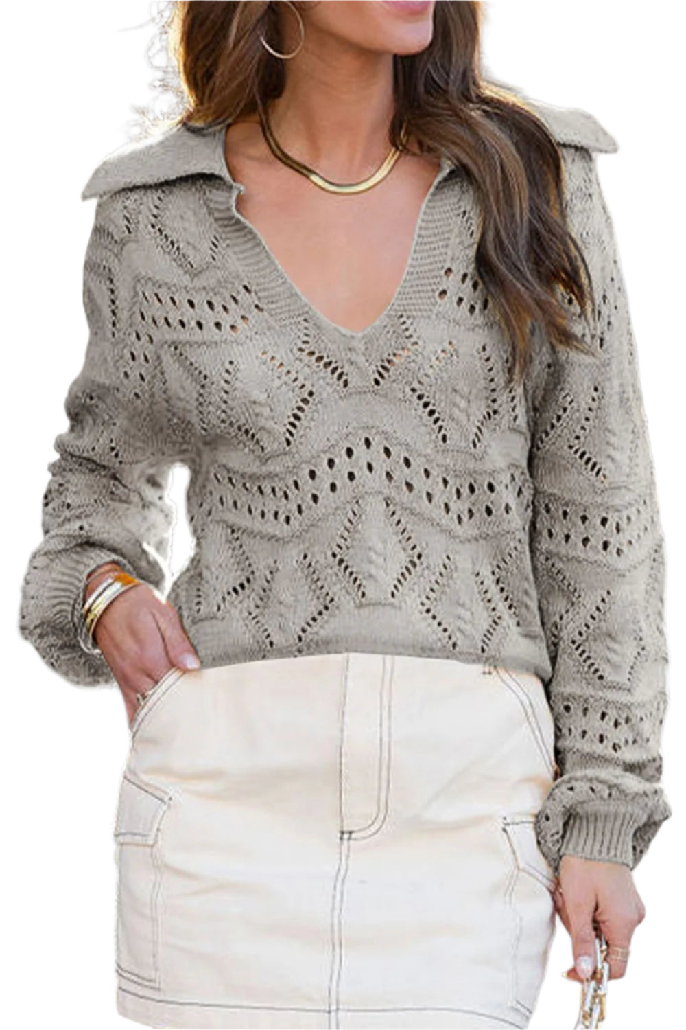 Hollow Out Johnny Collar Sweater