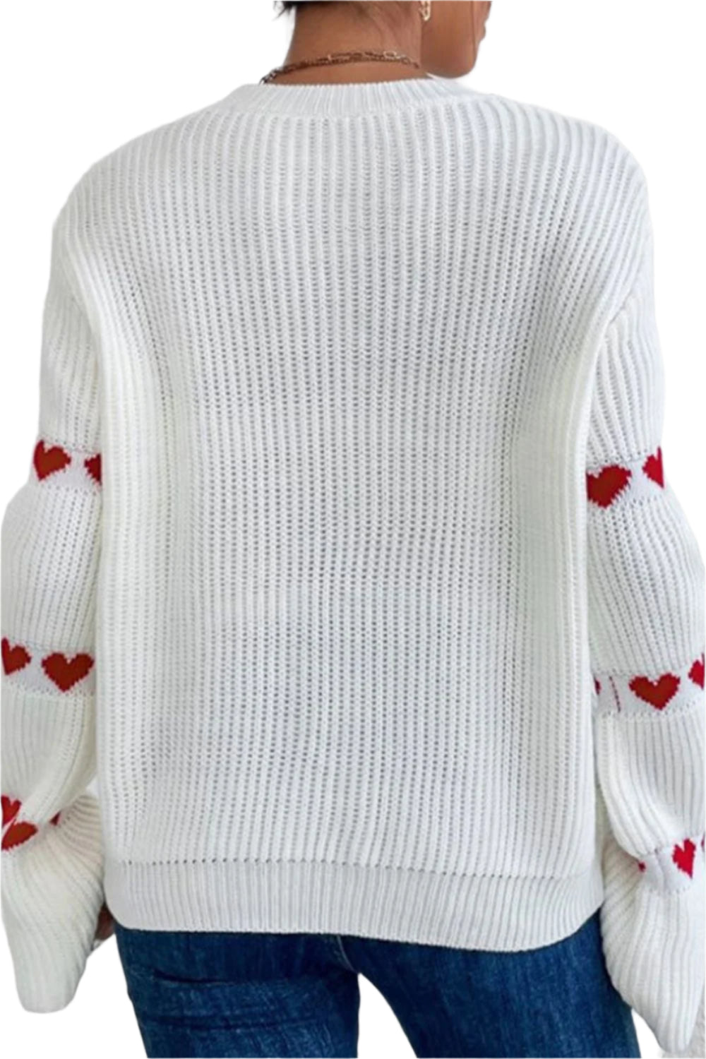 Heart Round Neck Long Sleeve Sweater