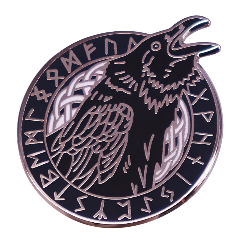 Norse Elder Futhark Runes Raven Brooch Pin