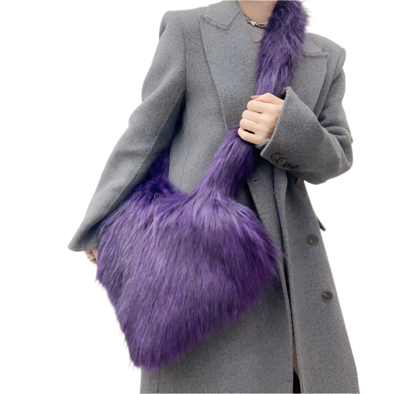 Faux Fur Big Heart Crossbody Bag