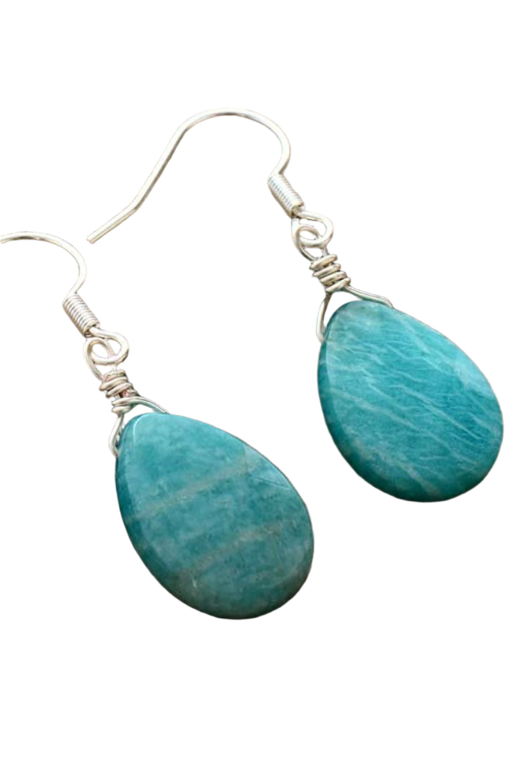 Handmade Amazonite Crystal Teardrop 925 Sterling Silver Earrings