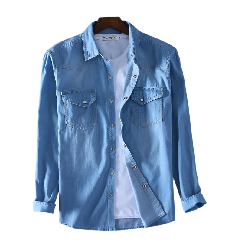 Men's Cotton Denim Long Sleeve Collard Shirt