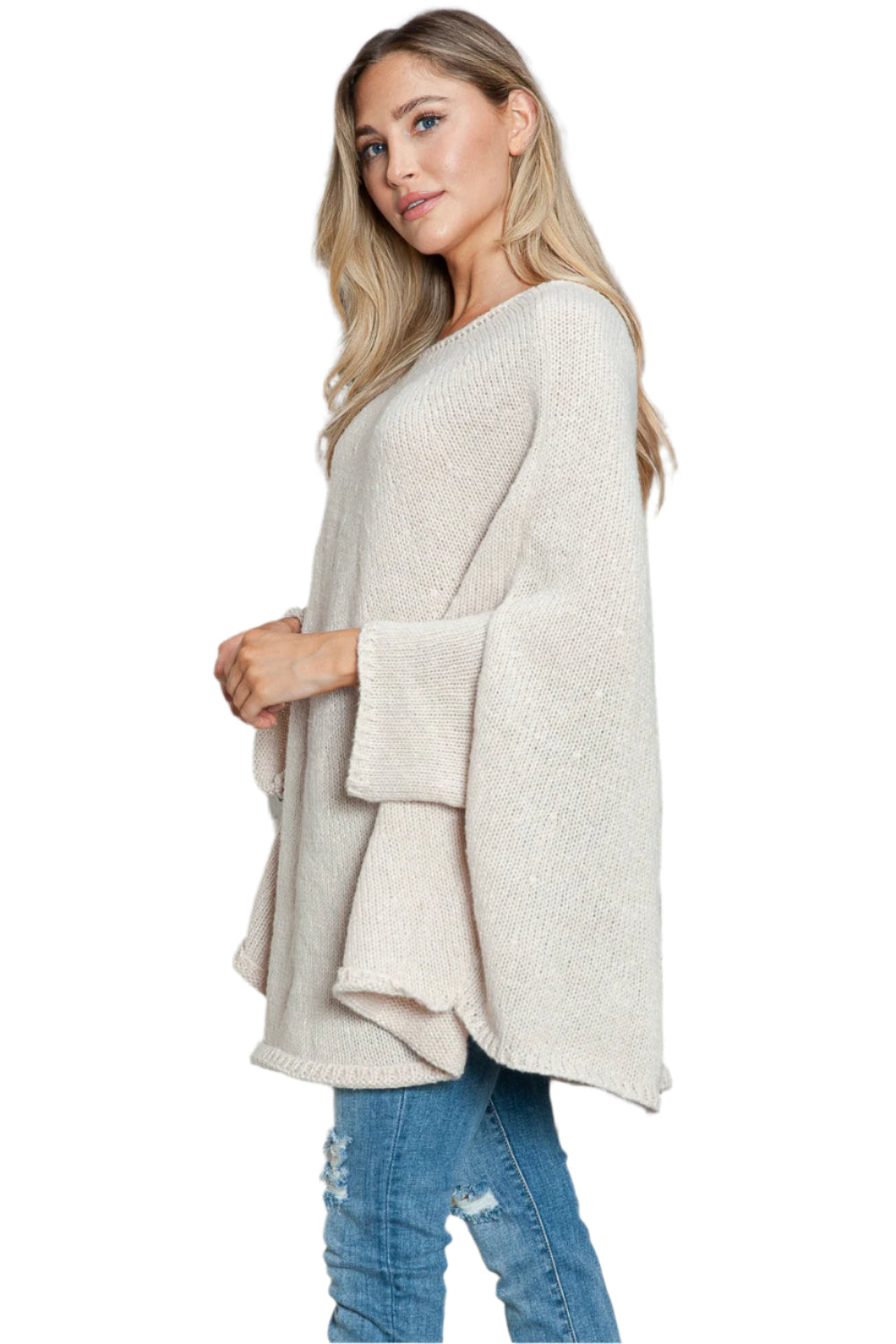 Round Neck Batwing Sleeve Sweater