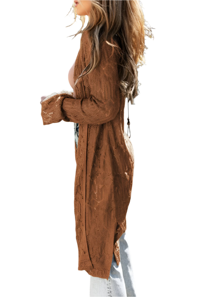 Openwork Open Front Long Sleeve Cardigan