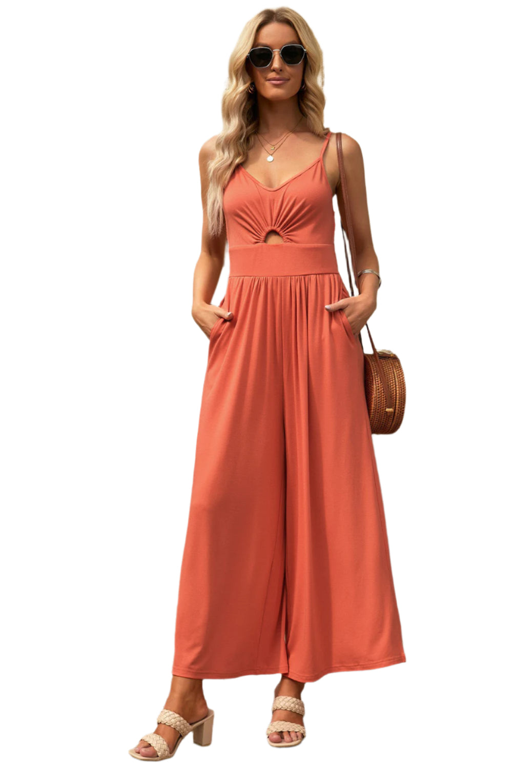 Smocked Spaghetti Strap Wide Leg Jumpsuit
