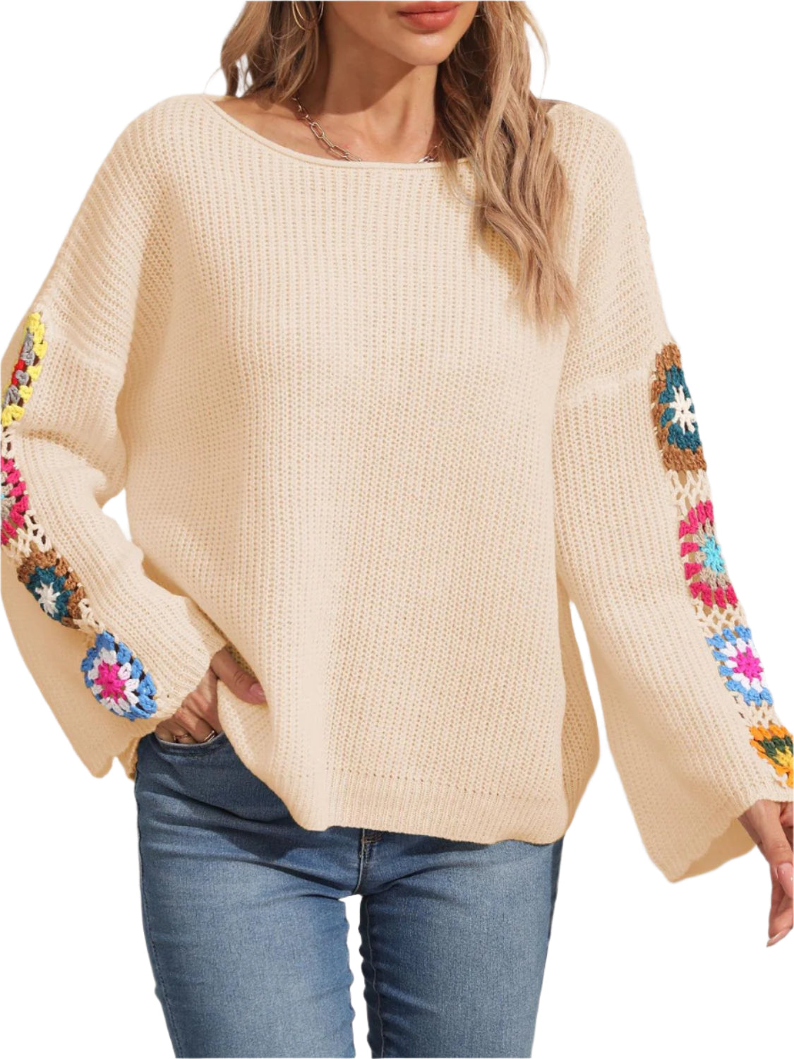 Crochet Flower Long Sleeve Sweater