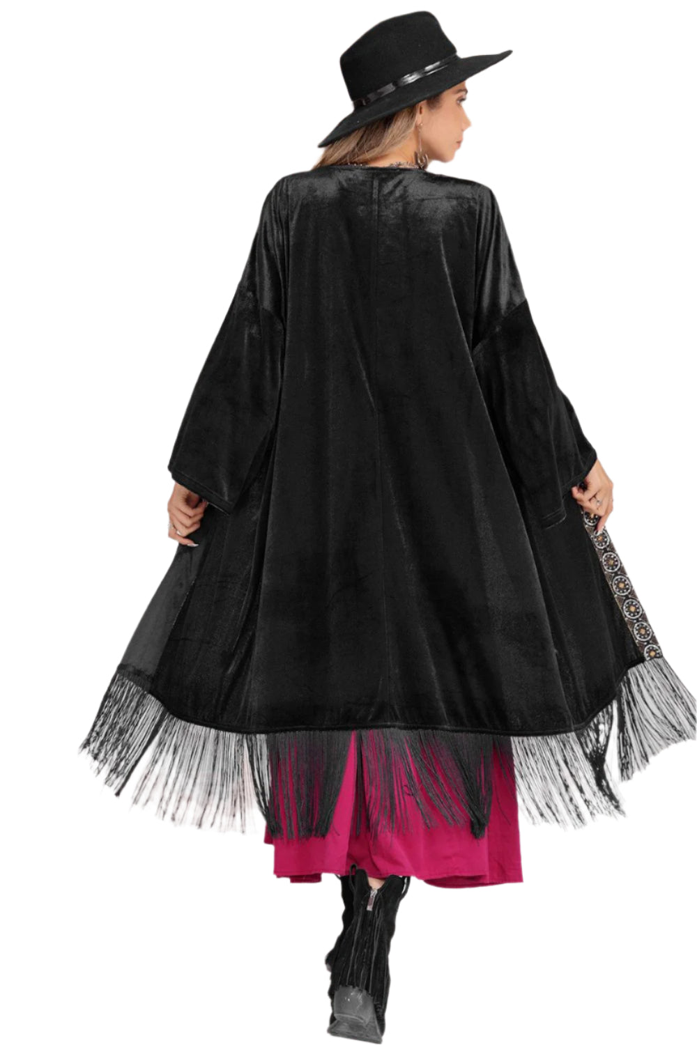 Opne Front Fringe Detail Long Sleeve Cardigan