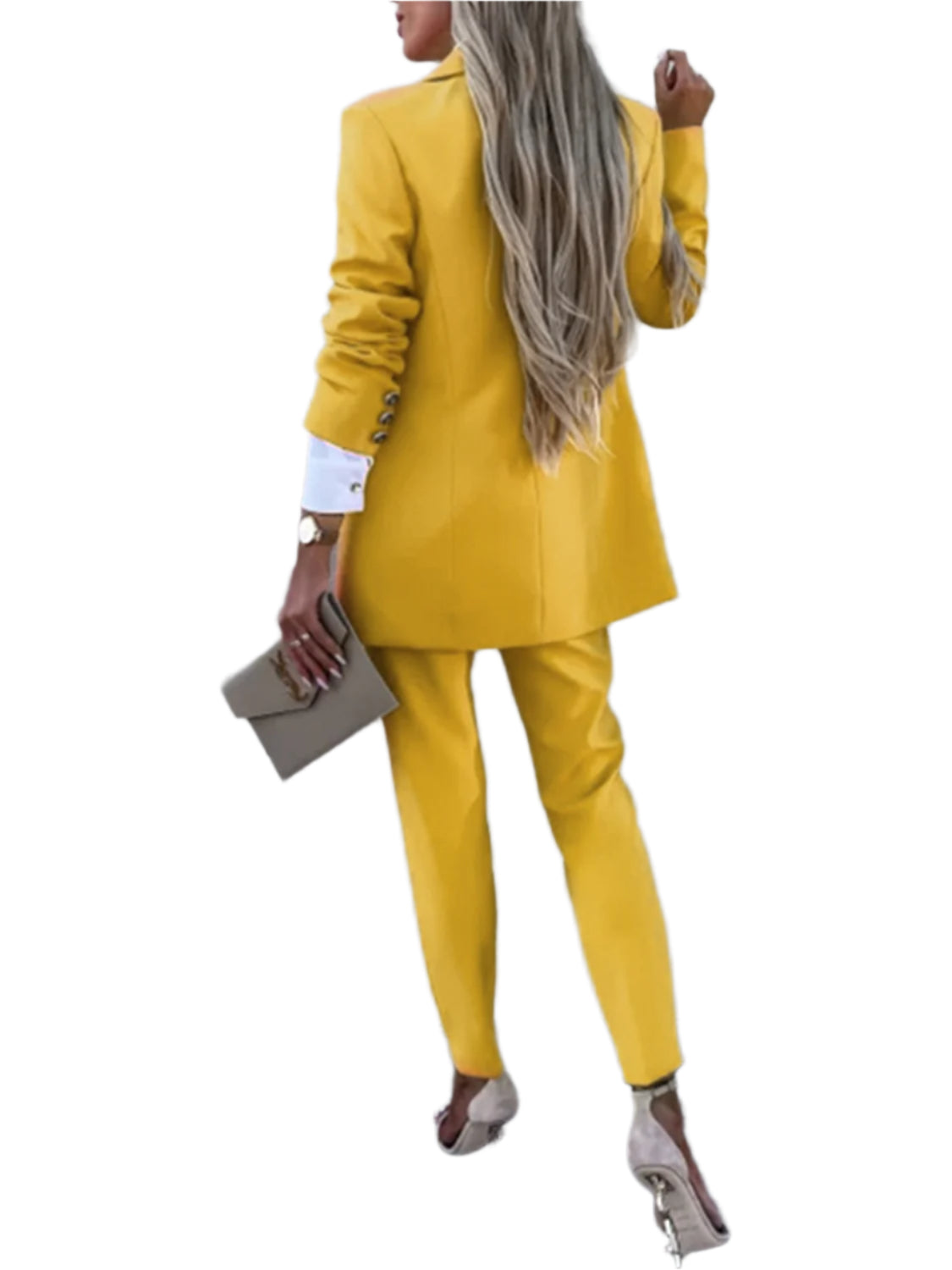 Lapel Collar Long Sleeve Blazer and Pants Set