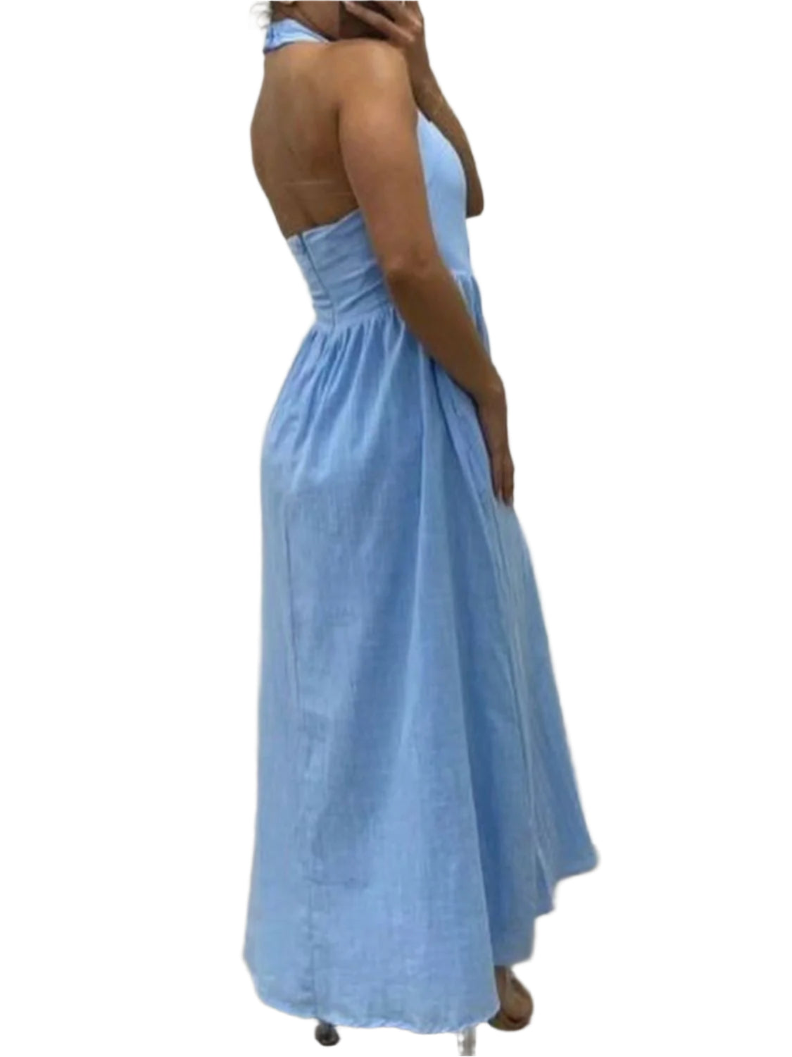 Devine Ruched Halter Neck Midi Dress