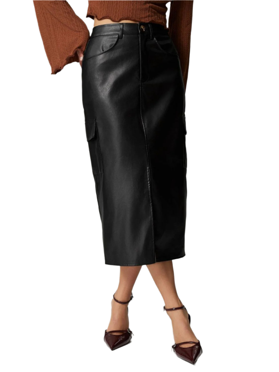 Slit Midi Skirt with Pockets