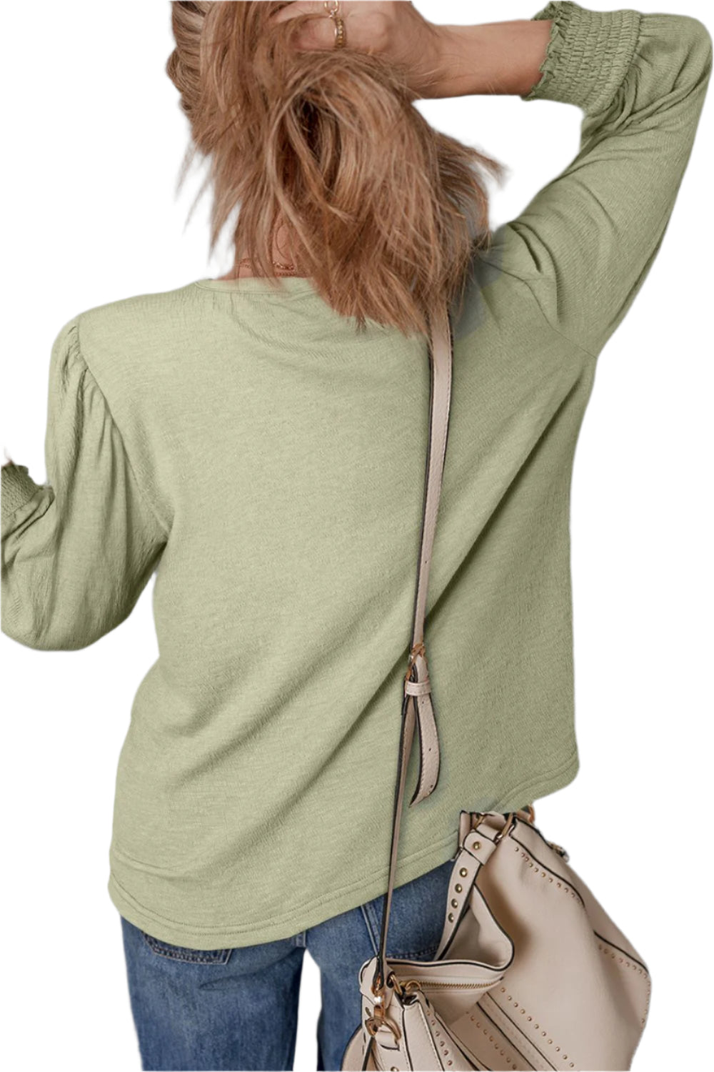 Textured Round Neck Three-Quarter Sleeve Blouse