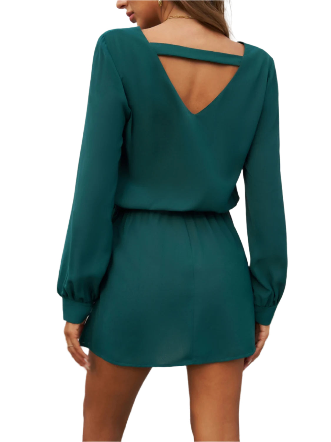 Devine Cutout V-Neck Long Sleeve Mini Dress