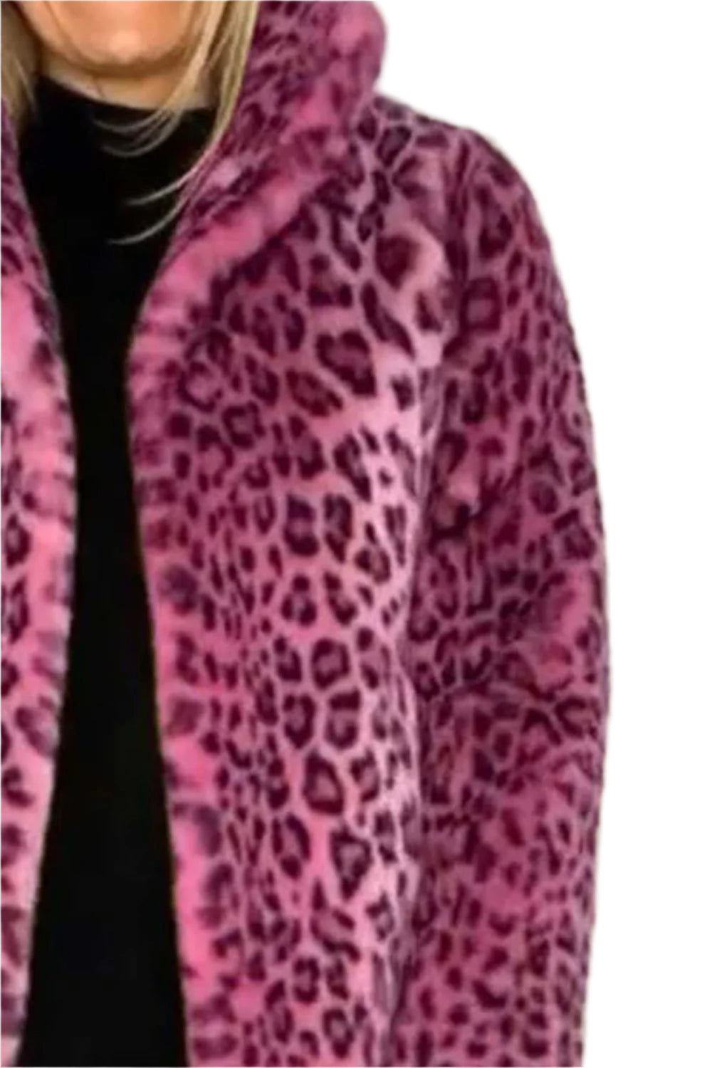 Full Size Leopard Furry Collared Neck Long Sleeve Coat