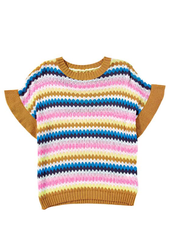Contrast Round Neck Short Sleeve Sweater