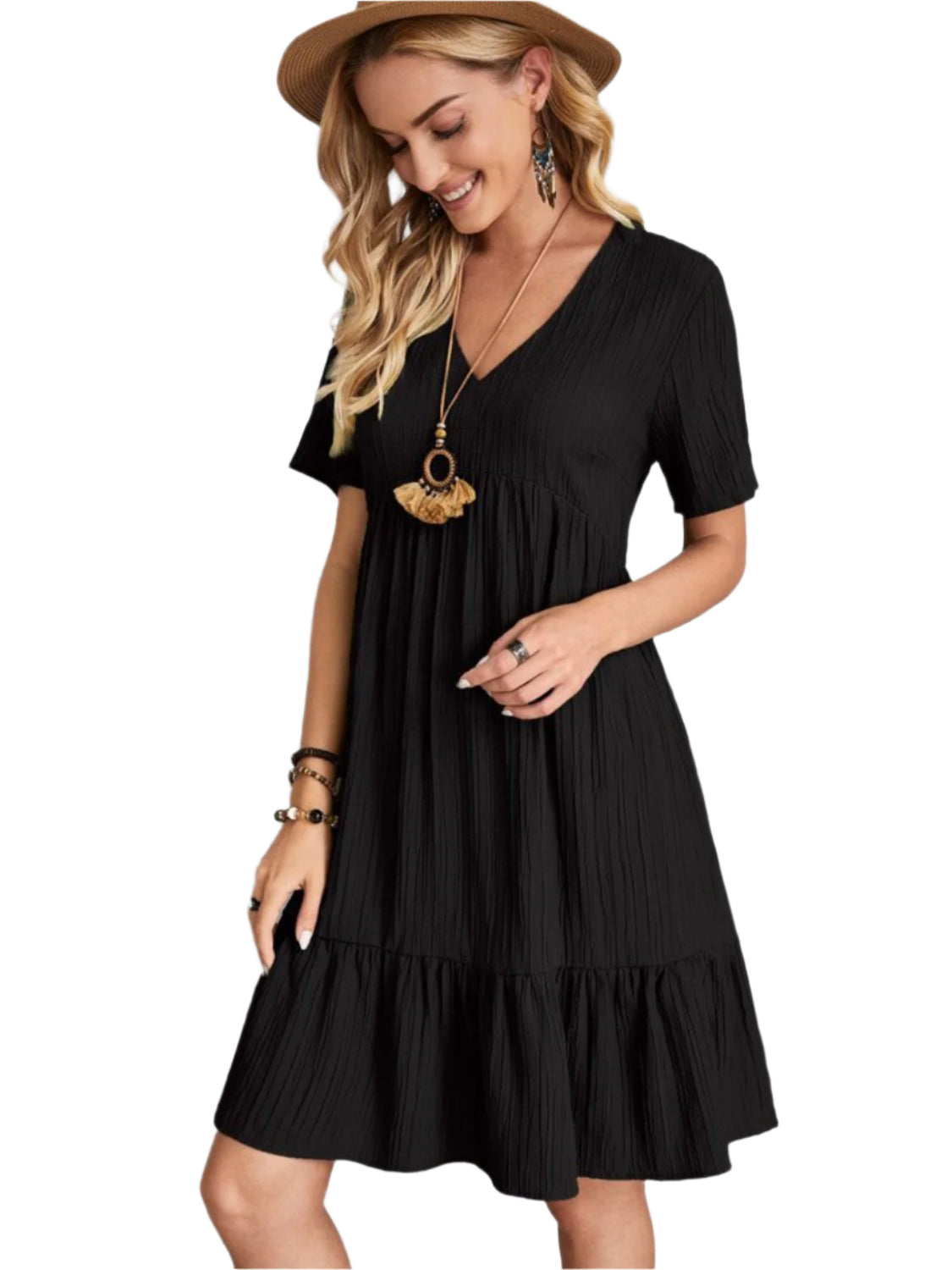 Full Size V-Neck Short Sleeve Dress