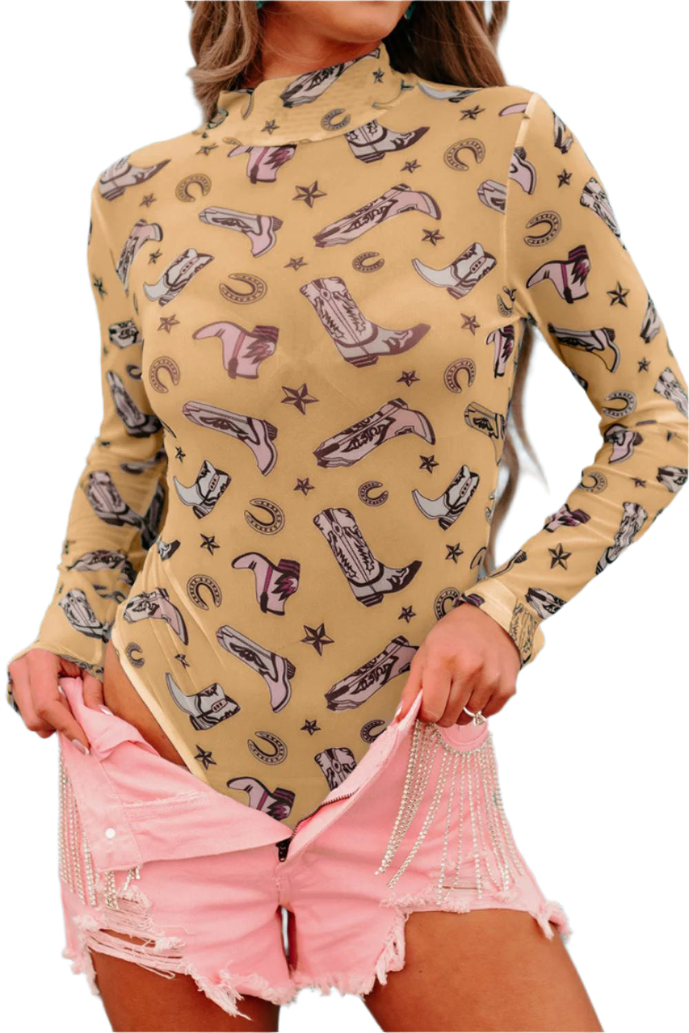 Printed Mock Neck Long Sleeve Bodysuit