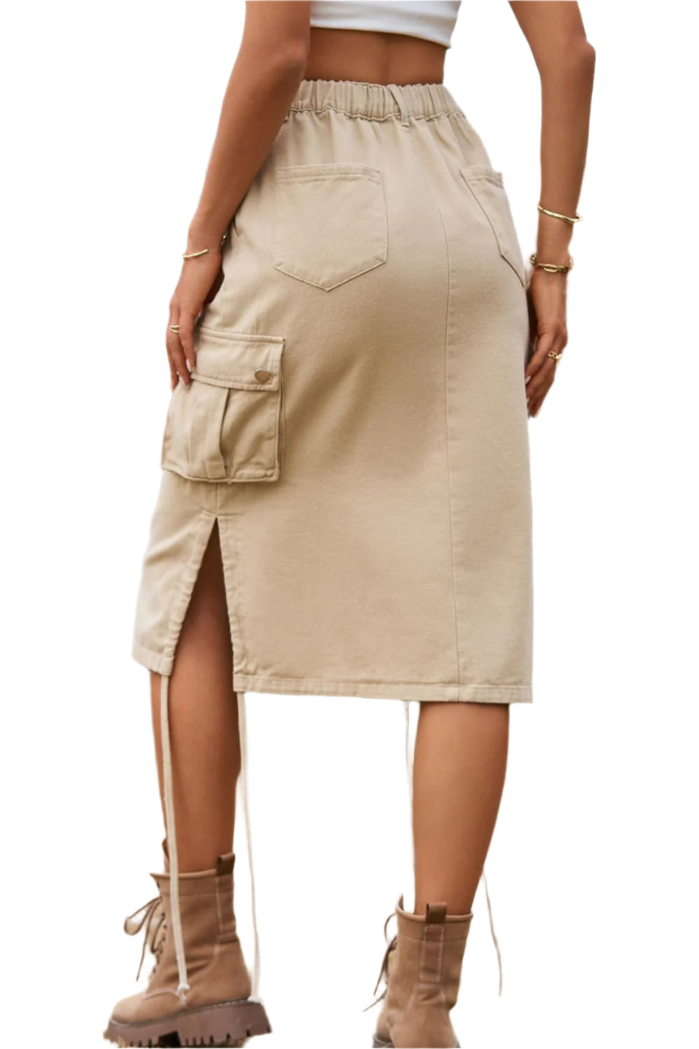 Drawstring Denim Cargo Skirt