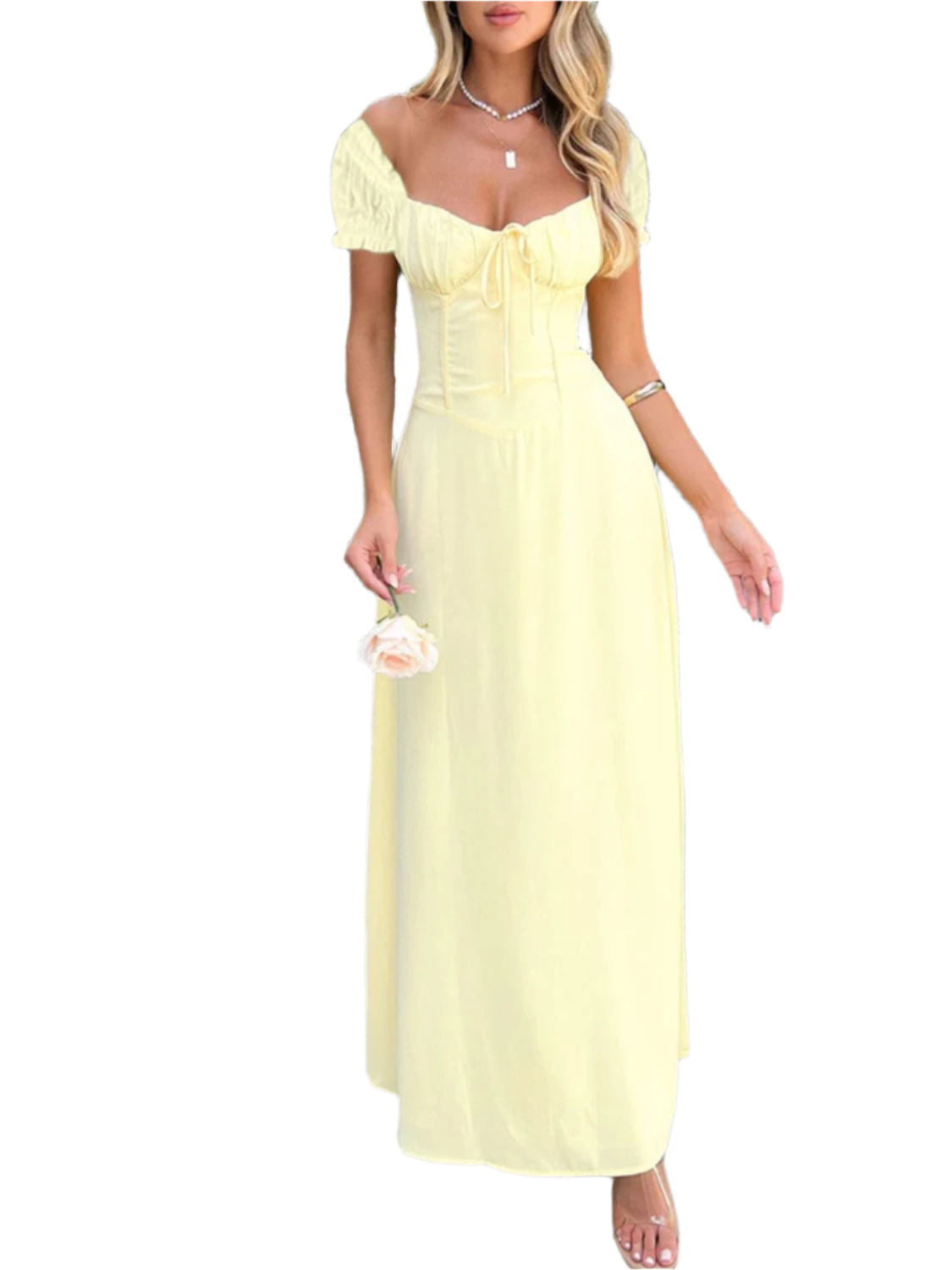 Devine Sweetheart Neck Short Sleeve Maxi Dress