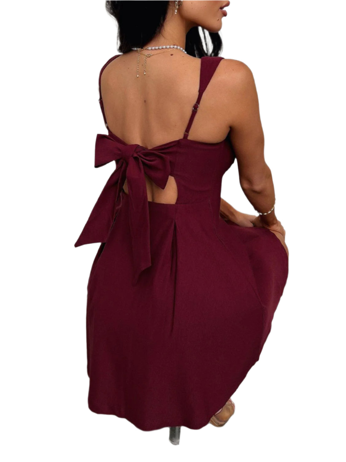 Devine Bow Back Square Neck Mini Dress