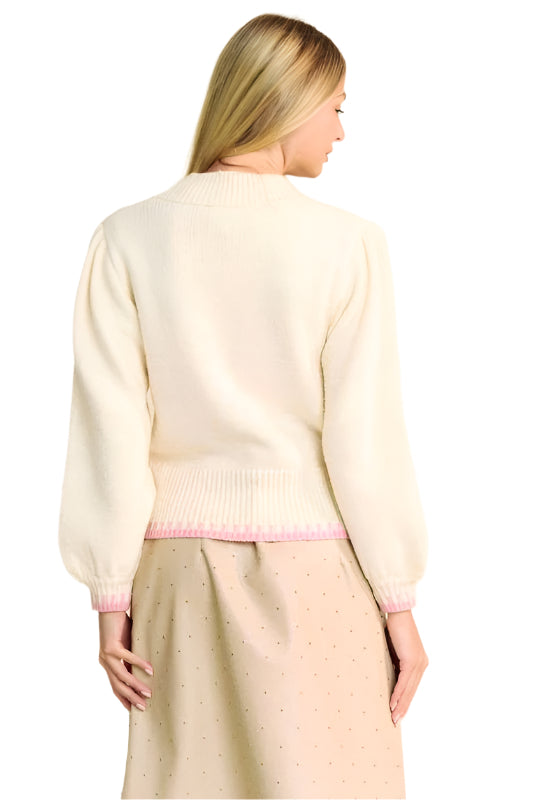 Davi & Dani Flower Patch Fuzzy Mock Neck Sweater