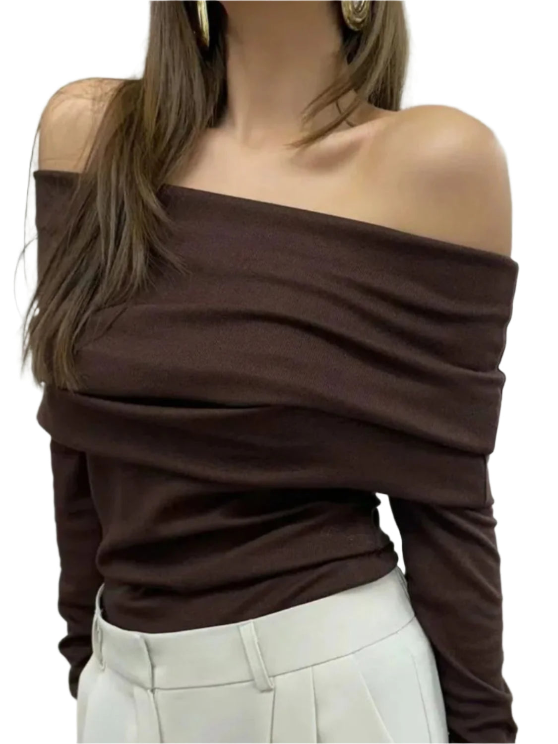 Off-Shoulder Long Sleeve Knit Top