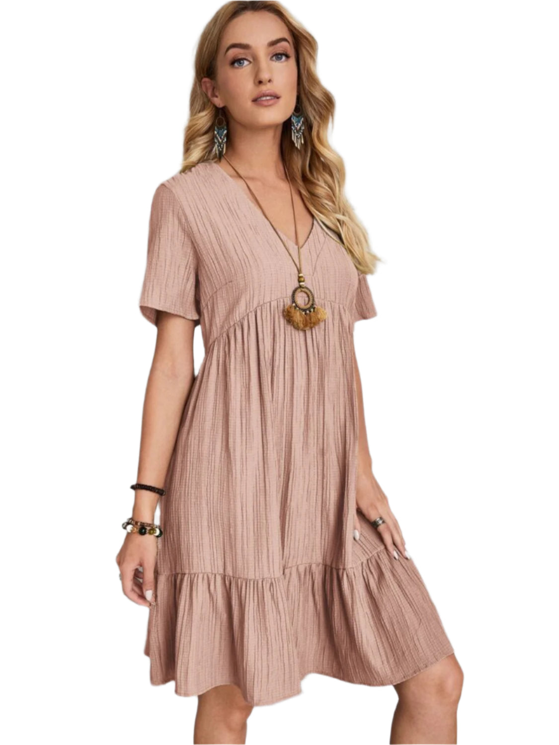 Full Size V-Neck Short Sleeve Dress