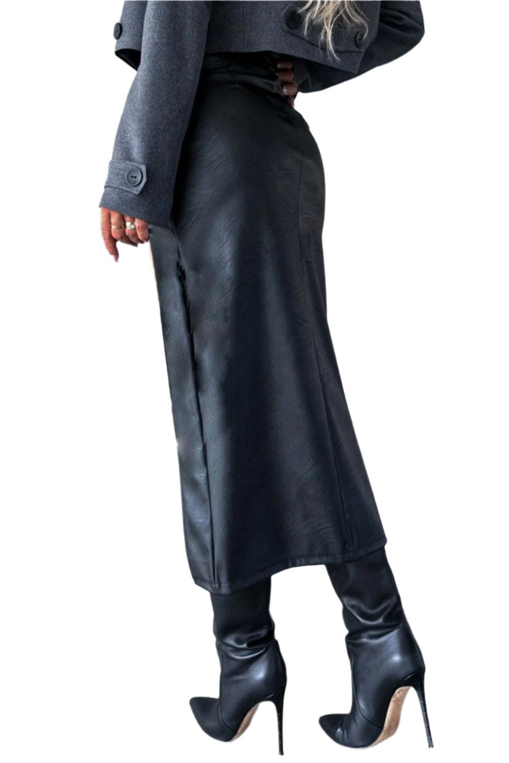 Slit Midi Skirt with Pockets