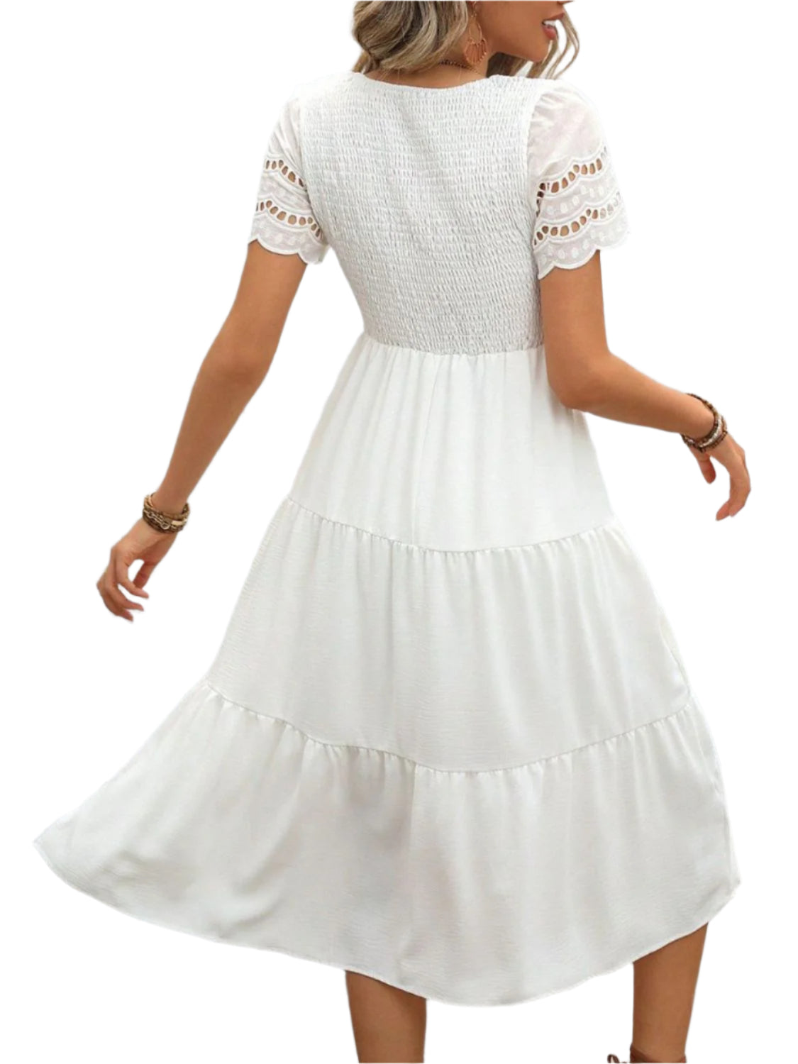 Smocked Round Neck Short Sleeve Dress