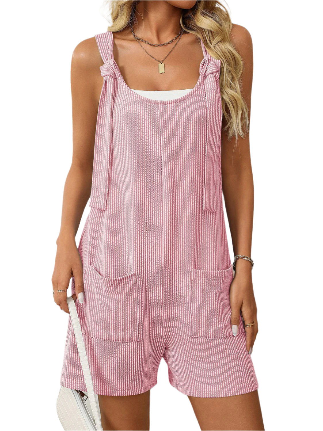 Mandy Texture Adjustable Strap Overalls with Pockets