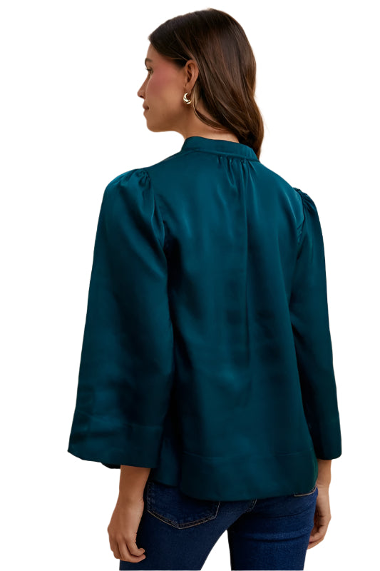 Annie Wear Satin Notched Three-Quarter Sleeve Blouse