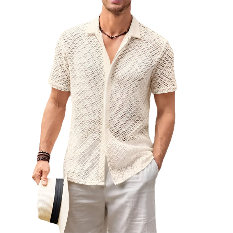 Men's Short Sleeve Mesh Button Down Shirt