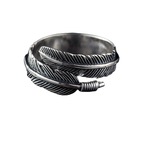 Adjustable 925 Sterling Silver Feather Ring