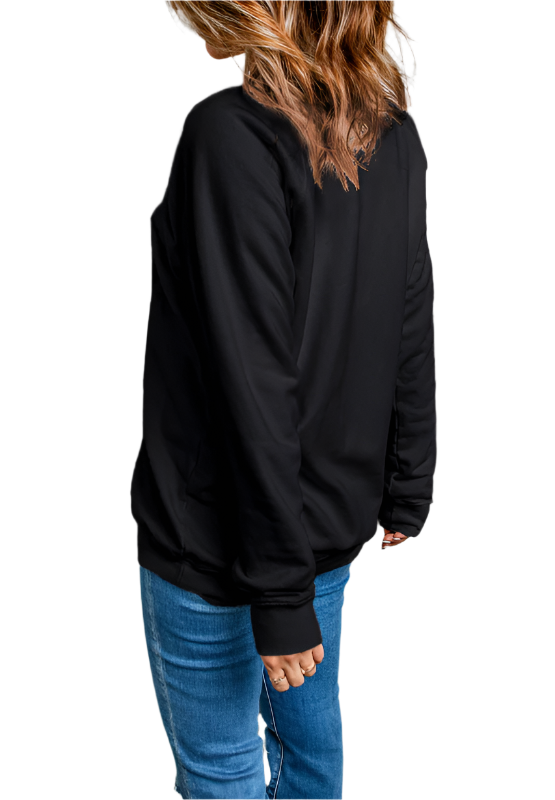 Rhinestone Checkered Lucky Clover Round Neck Sweatshirt