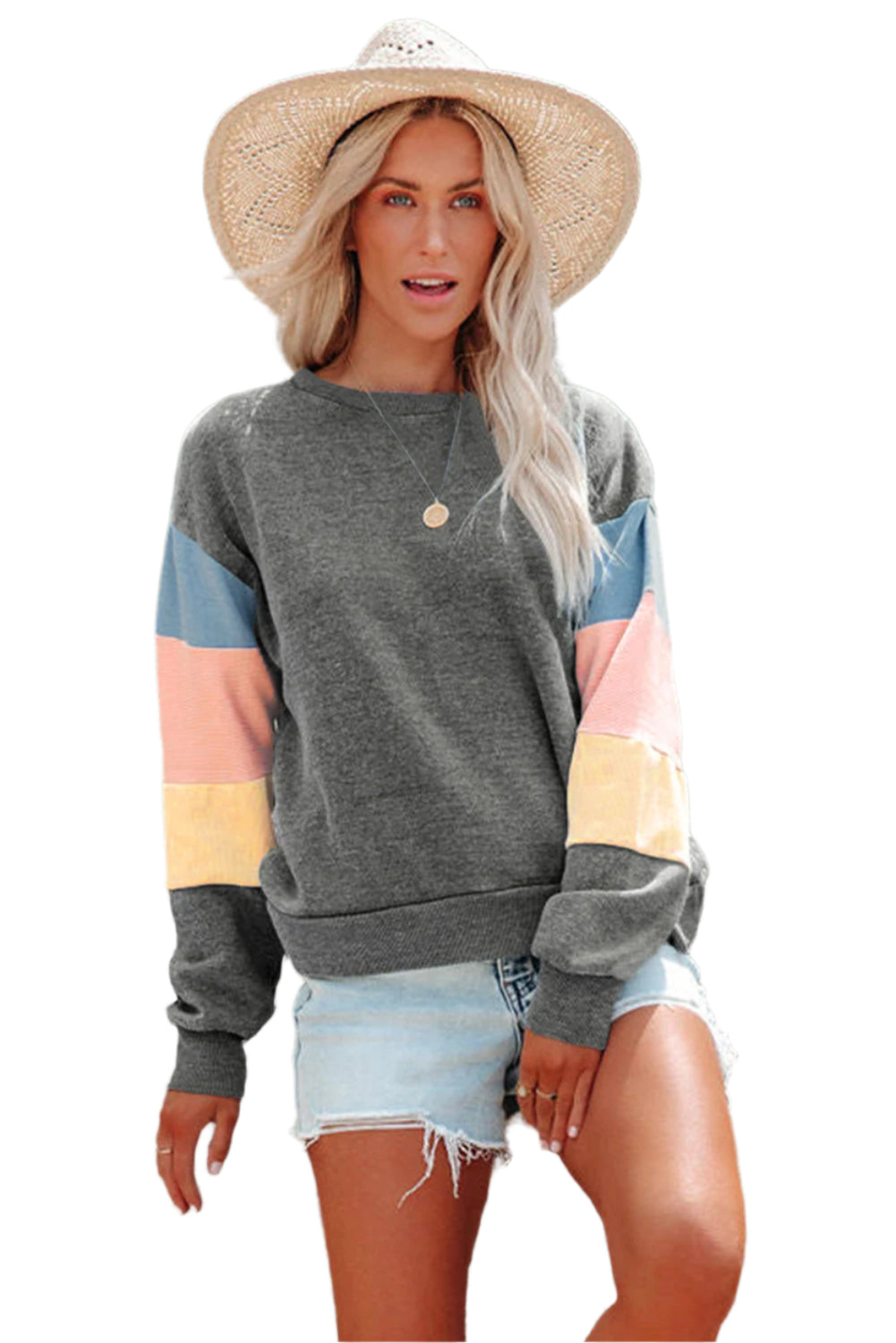 Color Block Round Neck Long Sleeve Sweatshirt